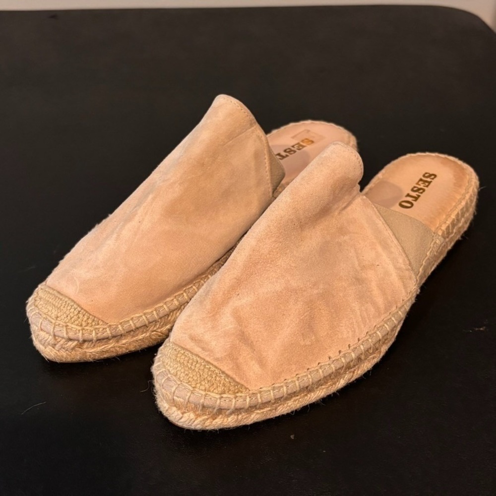Sesto Womens Beige Suede Leather Espardille Mules size 9 Spain Summer Classic